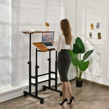 Load image into Gallery viewer, Height Adjustable Mobile Standing Desk with rolling wheels for office and home-Walnut
