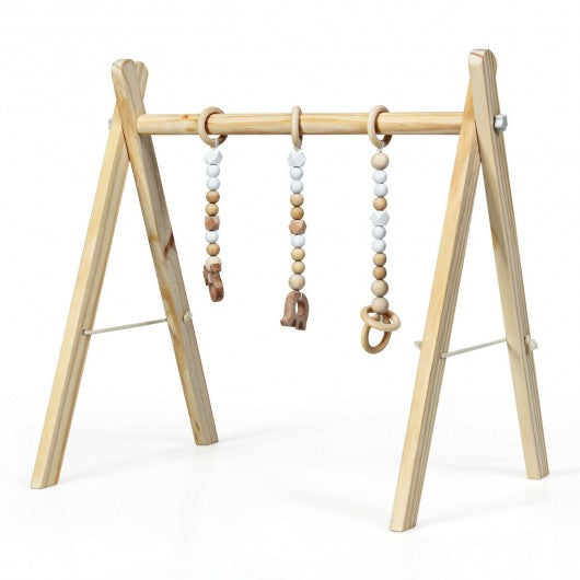 3 Wooden Baby Teething Toys Hanging Bar-Natural