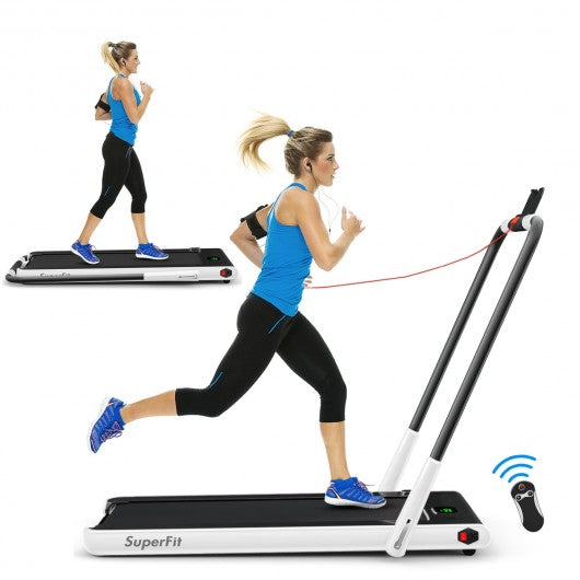 2-in-1 Folding Treadmill with RC Bluetooth Speaker LED Display-White