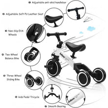 Load image into Gallery viewer, 3 in 1 3 Wheel Kids Tricycles with Adjustable Seat &amp; Handlebarfor Ages 1-3-White
