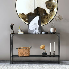 Load image into Gallery viewer, 2 Tier Narrow Accent Side Entryway Metal Frame Console Table -Black
