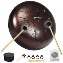 Load image into Gallery viewer, 10&quot; High Carbon 11 Notes Steel Tongue Drum with Drum Hammer-Coffee
