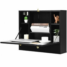 Load image into Gallery viewer, Wall Mounted Folding Laptop Desk Hideaway Storage with Drawer-Black
