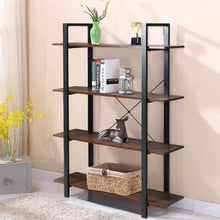 Load image into Gallery viewer, 4-Tiers Bookshelf Industrial Bookcases Metal Frame Shelf Stand
