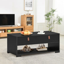 Load image into Gallery viewer, Wood Cocktail Coffee Table with 2 Drawers and Open Storage Shelf-Black
