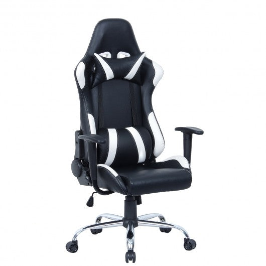 Black and White Gaming Chair with Head-Rest Pillow