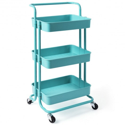 3-Tier Utility Cart Storage Rolling Cart with Casters-Blue