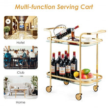 Load image into Gallery viewer, 2 Tier Metal Frame Rolling Kitchen Cart with Glass Shelves
