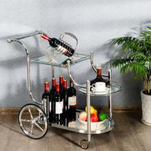 Load image into Gallery viewer, Kitchen Glass Shelves Metal Frame Serving Rolling Cart
