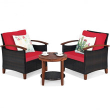 Load image into Gallery viewer, 3 Pcs Solid Wood Frame Patio Rattan Furniture Set-Red
