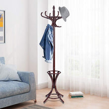 Load image into Gallery viewer, Wood Standing Hat Coat Rack with Umbrella Stand-Brown
