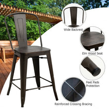 Load image into Gallery viewer, Set of 4 Rustic Metal Wood Bar Chairs with Seat-Gun
