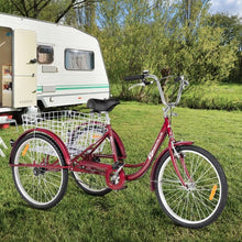Load image into Gallery viewer, 26&quot; Seat Height Adjustable Single Speed 3-wheel Tricycle with Bell-Red
