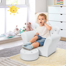 Load image into Gallery viewer, Children Upholstered Princess Sofa with Ottoman and Diamond Decoration for Boys and Girls-White
