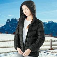 Load image into Gallery viewer, Hooded Electric USB Women�s Down Heated Jacket-Black-M
