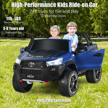 Load image into Gallery viewer, 24V Licensed Toyota Hilux Ride On Truck Car 2-Seater 4WD with Remote Painted Blue
