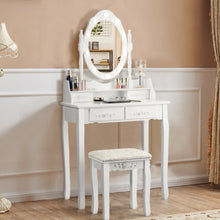 Load image into Gallery viewer, Makeup Vanity Dressing Table Set with Dimmable Bulbs Cushioned Stool-White
