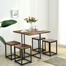 Load image into Gallery viewer, 5 Pcs Metal Frame Dining Set with Compact Dining Table and 4 Stools -Walnut
