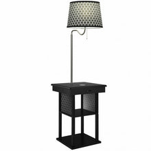 Load image into Gallery viewer, Floor Lamp Bedside Desk with USB Charging Ports Shelves-Black
