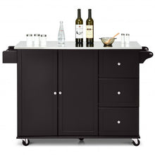 Load image into Gallery viewer, Kitchen Island 2-Door Storage Cabinet with Drawers and Stainless Steel Top-Deep Brown
