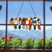 Load image into Gallery viewer, 22.5&quot; Tiffany Glass Window Panel 8 Birds Hanging with Chain
