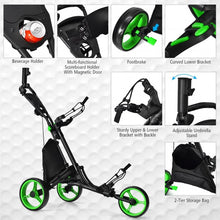 Load image into Gallery viewer, Folding 3 Wheels Golf Push Cart with Bag Scoreboard Adjustable Handle -Green
