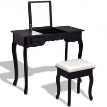 Load image into Gallery viewer, Mirrored Bathroom Dressing Vanity Table Set w/ Stool-Black

