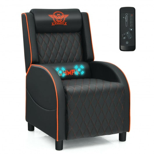 Massage Gaming Recliner Chair w/Headrest & Adjustable Backrest - Home Theater-OR