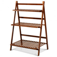 Load image into Gallery viewer, 3 Tier Folding Bamboo Flower Shelf -Brown
