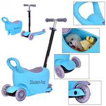 Load image into Gallery viewer, 3 in 1 Storage Kids Kick Wheel Scooter w/ Adjust Handle Bar-Blue
