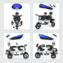 Load image into Gallery viewer, Twins Kids Baby Tricycle With Safety Double Rotatable Seat-Blue
