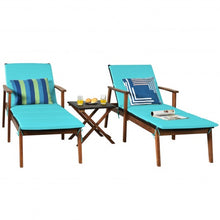 Load image into Gallery viewer, 3Pcs Protable Patio Cushioned Rattan Lounge Chair Set w/ Folding Table-Turquoise
