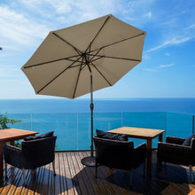 Load image into Gallery viewer, 10&#39; Solar LED Lighted Patio Market Umbrella Shade Tilt Adjustment Crank-Tan

