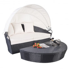 Load image into Gallery viewer, Outdoor Patio Rattan Wicker Sofa Round Retractable Canopy Daybed
