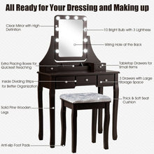 Load image into Gallery viewer, Vanity Dressing Table Set with 10 Dimmable Bulbs and Cushioned Stool-Brown
