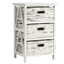 Load image into Gallery viewer, Vintage Wood Frame End Table  Chest with 3 Fabric Drawers
