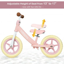 Load image into Gallery viewer, 12&quot; Kids Balance No-Pedal Ride Pre Learn Bike with Adjustable Seat-Pink
