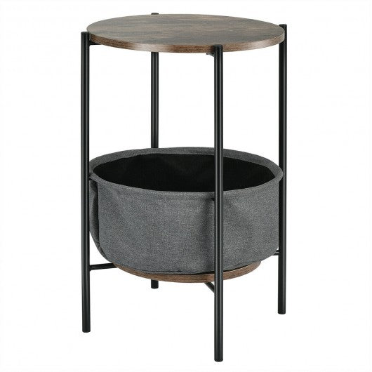 Industrial Round End Side Table Sofa w/ Storage