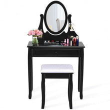 Load image into Gallery viewer, Vanity Wooden Makeup Dressing Table Stool Set -Black
