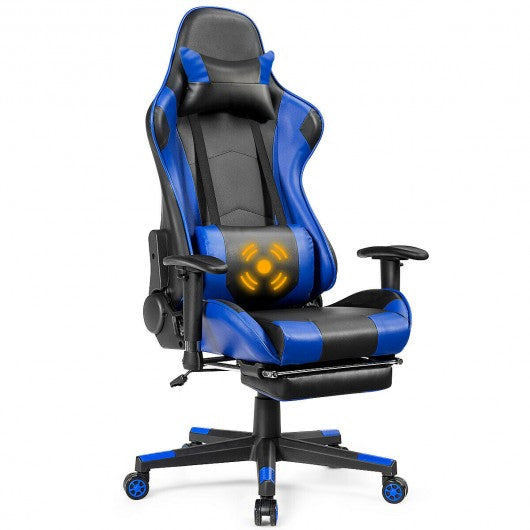 Massage Gaming Chair Reclining Racing Office Chair-Blue