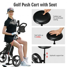 Load image into Gallery viewer, 3 Wheels Folding Golf Push Cart with Seat Scoreboard and Adjustable Handle-Gray
