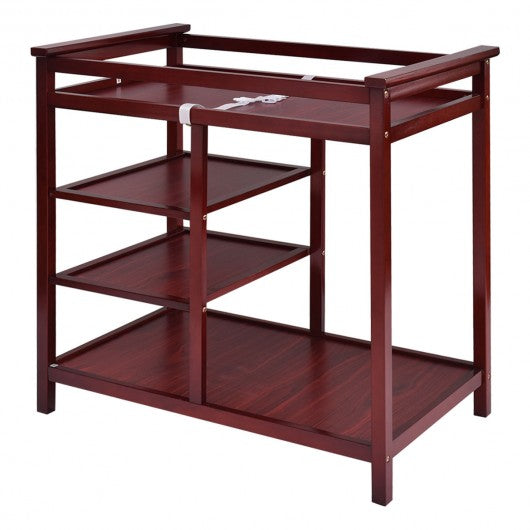 Infant Baby Changing Table w/3 Basket Hamper Diaper Storage Nursery-Cherry