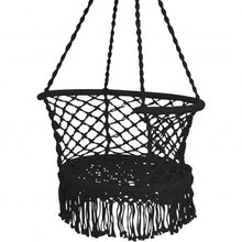 Load image into Gallery viewer, Hanging Hammock Chair Macrame Swing Hand Woven Cotton Backrest-Black
