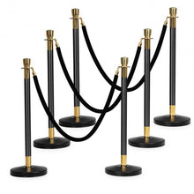 Load image into Gallery viewer, 6 Pcs Round Top Polished Stainless Stanchions Posts Queue Pole with 5 ft BlackVelvet Rope
