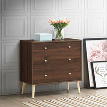 Load image into Gallery viewer, 4-Drawer Dresser Cabinet Storage Organizer Rubber Leg with Rail-Walnut
