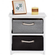 Load image into Gallery viewer, Wooden Storage End Nightstand  with Weaving Baskets-2-Tier
