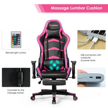 Load image into Gallery viewer, Massage LED Gaming Chair with Lumbar Support &amp; Footrest-Pink
