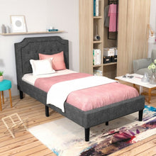 Load image into Gallery viewer, Linen Twin Upholstered Platform Bed with Frame Headboard Mattress Foundation
