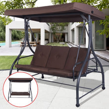 Load image into Gallery viewer, 3 Seats Converting Outdoor Swing Canopy Hammock w/ Adjustable Tilt Canopy-Brown
