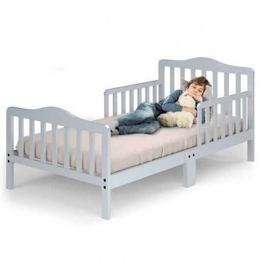 Classic Kids Wood Bed with Guardrails-Gray